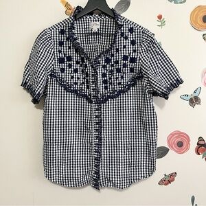 J. Crew Navy and White Gingham Blouse L